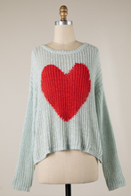 Big Red Heart Sweater Mint