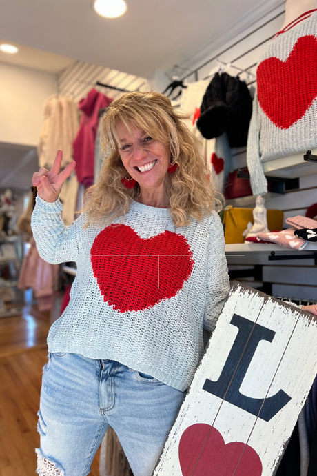 Big Red Heart Sweater Mint