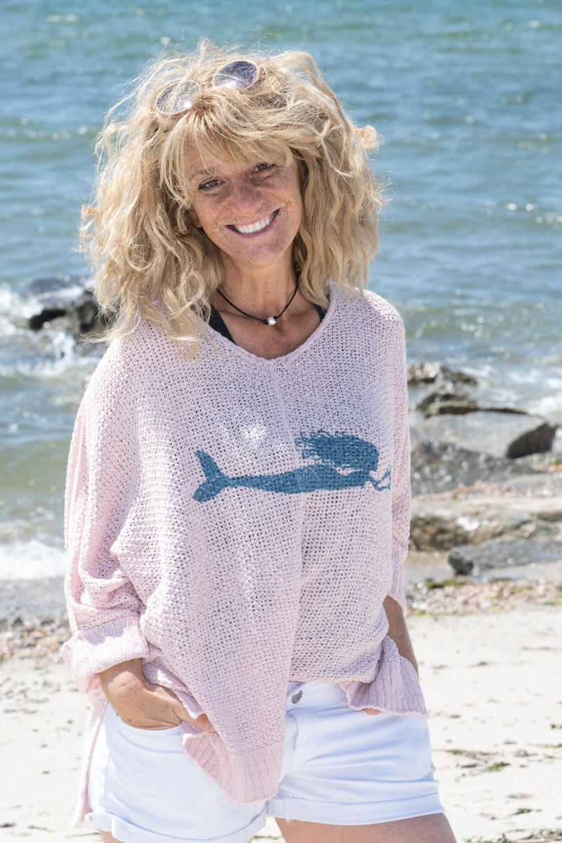 Mermaid Slouch Sweater Sunset Pink Navy Mermaids on Cape Cod Official Mermaid Gear